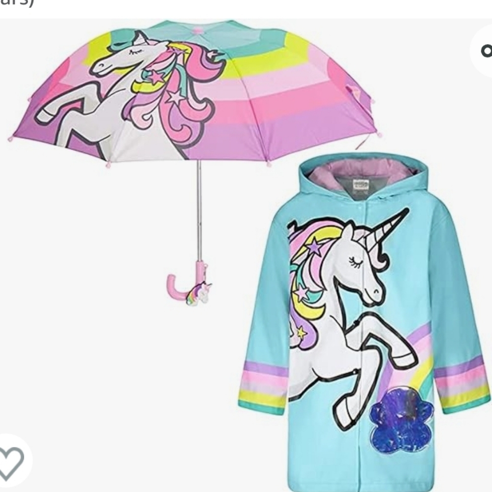 Girls size 7-9 unicorn rain coat and umbrella